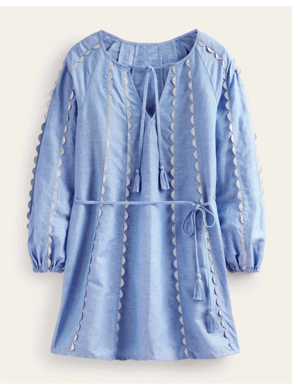Boden Light Blue Tassel Mini Dress